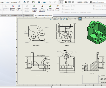 2D engineering drawing of mechanical parts